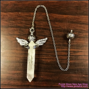 Cupid Angel Wings Clear Quartz Pendulum