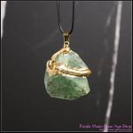 Crystal Pendant - Green Fluorite w/gold gilt Red Jasper