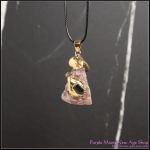 Crystal Pendant - Strawberry Quartz w/gold gilt Black Tourmaline