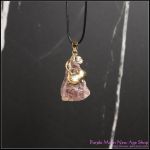 Crystal Pendant - Strawberry Quartz w/gold gilt Black Tourmaline