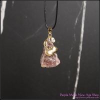 Crystal Pendant - Strawberry Quartz w/gold gilt Black Tourmaline